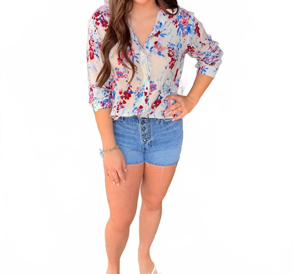 NEW BELLA DAHL women's classic button-down shirt in nautical bloom
